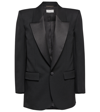 Saint Laurent Tube Satin-trimmed Grain De Poudre Wool Blazer In Noir