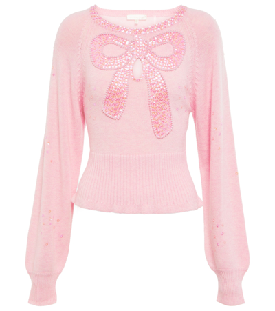 Loveshackfancy Doodle Sequin Balloon Sleeve Sweater In Pink