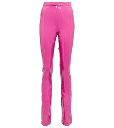 Rotate Birger Christensen Laminated High-rise Slim Pants In Verry Berry