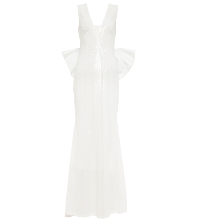 Rebecca Vallance Davina Striped Sequin Bow Gown In Ivory