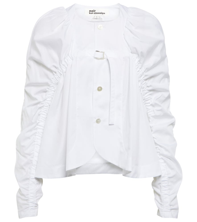 Noir Kei Ninomiya Ruched Cotton Poplin Blouse In White