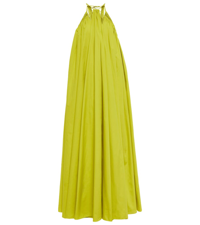 Oscar De La Renta Halterneck Cotton Gown In Chartreuse