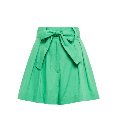 Oscar De La Renta High-rise Wide-leg Cotton Shorts In Aloe