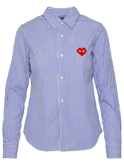 Comme Des Garçons Play Heart Patch Striped Shirt In Multi