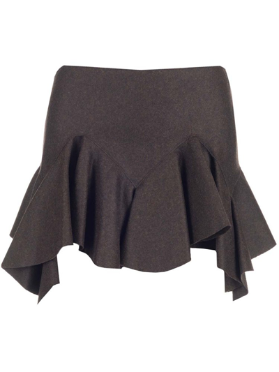 Givenchy Asymmetric Ruffled Wool Mini Skirt In Brown