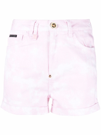 Philipp Plein Hexagon Denim Hot Trousers In Pink