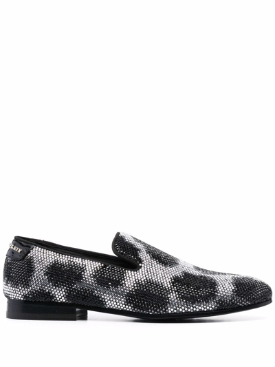 Philipp Plein Embellished Camouflage Moccasin Loafers In Black