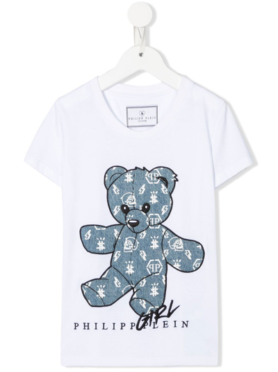 Philipp Plein Junior Kids' Teddy Bear-print Short-sleeved T-shirt In Bianco