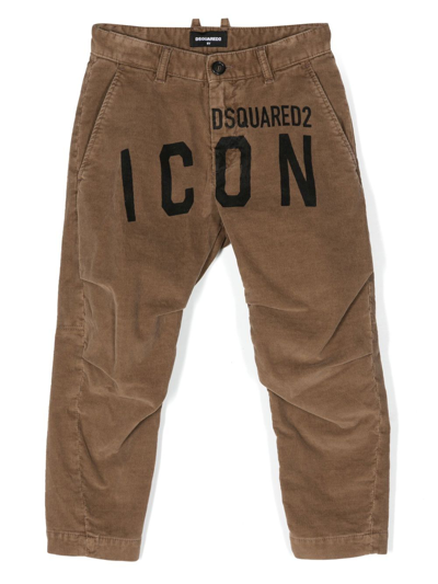 Dsquared2 Kids' Icon Logo-print Corduroy Trousers In Brown