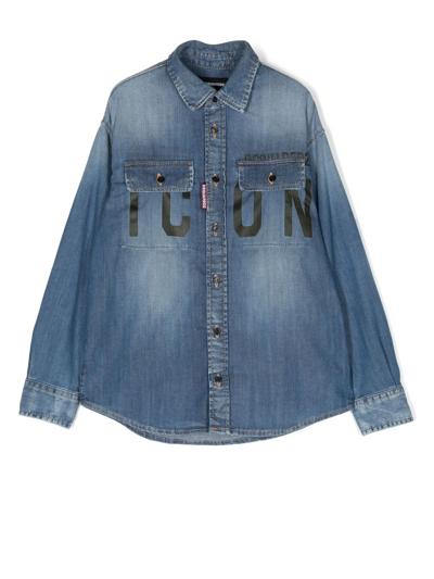 Dsquared2 Kids' Icon Logo-print Denim Shirt In Blue