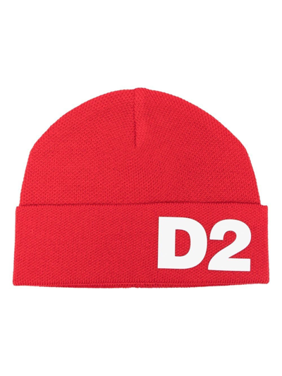 Dsquared2 Babies' D2 Knitted Beanie In Red
