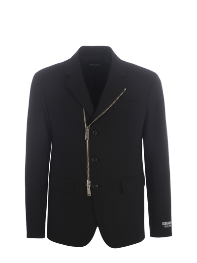 Dsquared2 Ceresio 9 Stretch Cool Wool Zip Blazer In Black