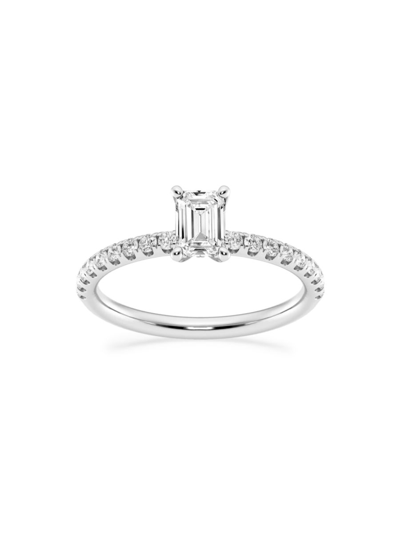 Saks Fifth Avenue Women's Build Your Own Collection Platinum & Lab Grown Emerald Cut Diamond Hidden Halo Engagement Ri In 0.8 Tcw Platinum