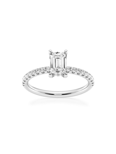 Saks Fifth Avenue Women's Build Your Own Collection Platinum & Lab Grown Emerald Cut Diamond Hidden Halo Engagement Ri In 1.33 Tcw Platinum