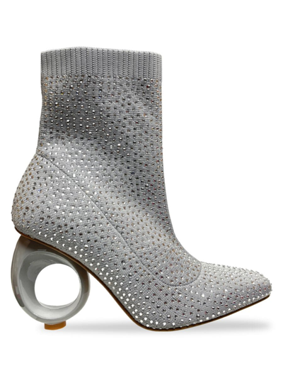 Lady Couture Women's Barbie Rhinestone Studded Sock Boots In Silver