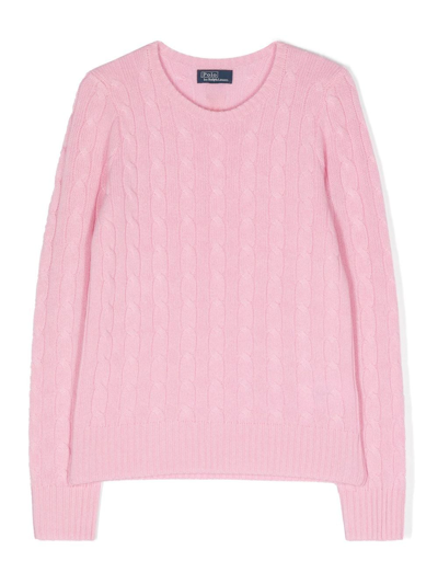 Polo Ralph Lauren Kids Pink Cable-knit Cotton Jumper In Hint Of Pink
