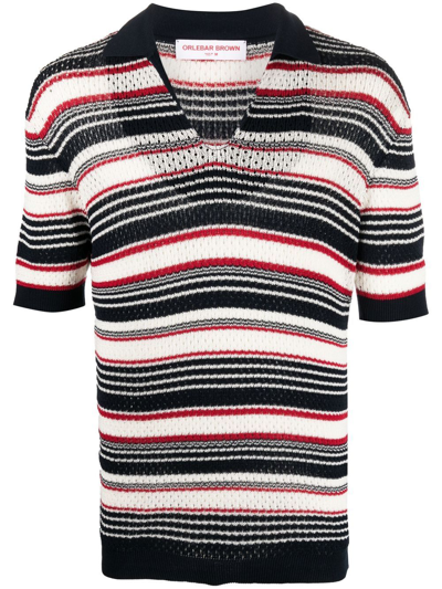 Orlebar Brown Bruno Crochet Striped Polo Shirt In Blue