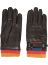 PAUL SMITH RIBBED-KNIT DETAIL LEATHER GLOVES