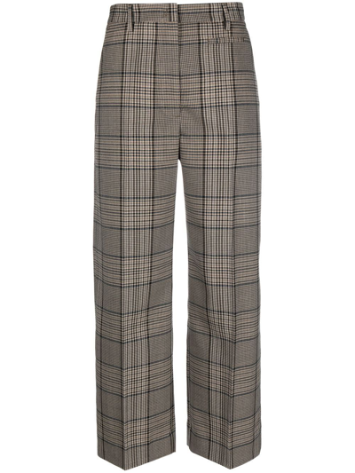 Seventy Check Cropped Trousers In Dark Taupe