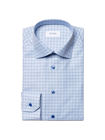 Eton Men's Contemporary Fit Check-print Dress Shirt In Light Blue