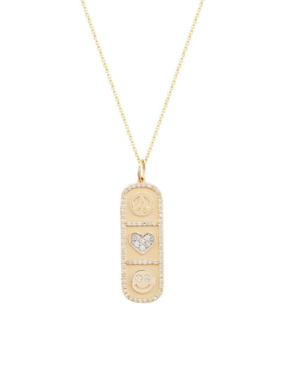 Sydney Evan Women's Cartouche Icons 14k Gold & Diamond Charm Necklace