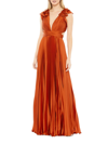 Mac Duggal Women's Ieena Pleated Lace-up Satin Gown In Burnt Orange
