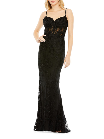 Mac Duggal Embellished Sleeveless Illusion Bodice Gown In Black