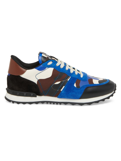 Valentino Garavani Rockrunner Camouflage Print Sneakers In Acid Bluette