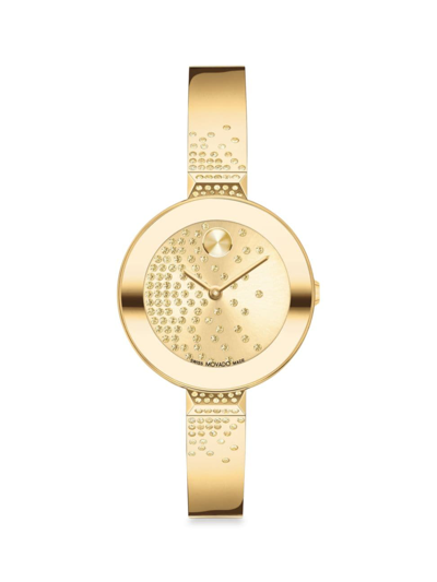 Movado Women's Bold Bangles Swiss Quartz Ionic Light Gold-tone 2 Plated Steel Crystal Bangle Watch 28mm