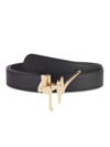 Giuseppe Zanotti Men's Brass Logo Leather Belt In Black Gold