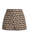 VALENTINO WOMEN'S LEATHER-TRIMMED JACQUARD-KNIT SHORTS
