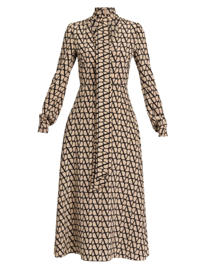 Valentino Toile Iconographe Silk Crepe De Chine Midi Dress In Beige
