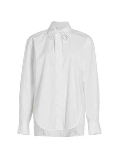 7 For All Mankind Cotton Tie Neckline Concealed Button Up Shirt In White