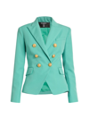 Balmain Double-breasted Grain De Poudre Wool Blazer In Aqua Green