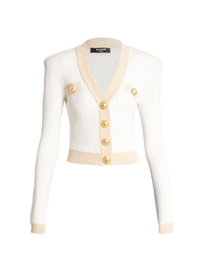 Balmain Women's Glittery Button-front Cardigan In Natural Gold