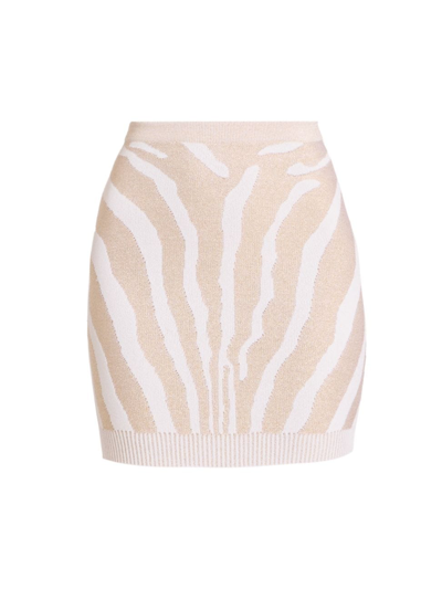 Balmain High Waist Zebra Print Knit Short Skirt In White