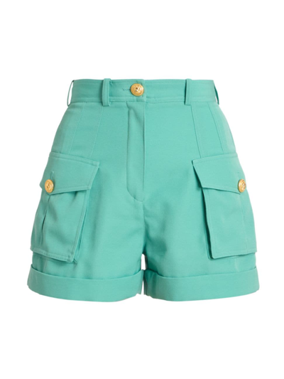 Balmain Women's High-waisted Wool Cargo Shorts In Aqua Green