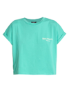 Balmain Light Blue Contrasting Logo Cropped T-shirt In Aqua Green White