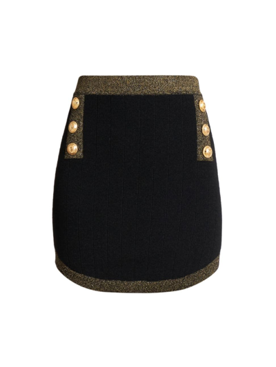 Balmain Knit Mini Skirt In Black Gold