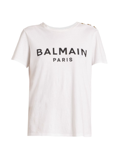 Balmain Flock Button Embellished Cotton T Shirt In Multi