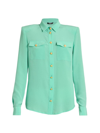 Balmain Button-embellished Silk Crepe De Chine Shirt In Green