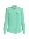 Balmain Button-embellished Silk Crepe De Chine Shirt In Aqua Green