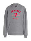 Versace Men's Varsity Logo Hoodie Sweatshirt In Grigio Medio Melange