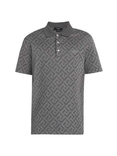 Versace Greca Jacquard Cotton Piquet Polo In 그레이