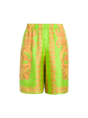 Versace Heritage Print Silk Twill Shorts In Lime Gold