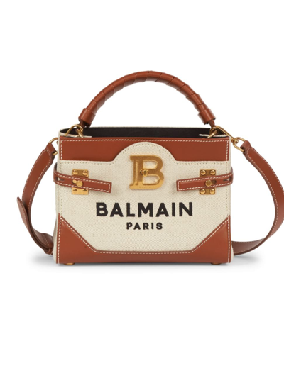 Balmain Women's B-buzz Leather-trimmed Top Handle Bag In Naturel Marron