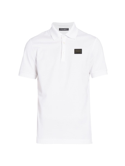 Dolce & Gabbana Piquet Polo With Logo Plaque In Optic White