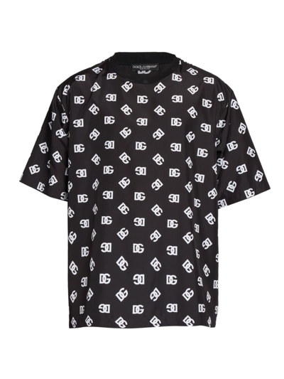 Dolce & Gabbana Cotton T-shirt With All-over Dg Logo Print In Bianco
