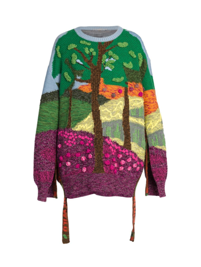 Stella Mccartney Tree Of Life Intarsia Wool And Cotton-blend Jumper In Green