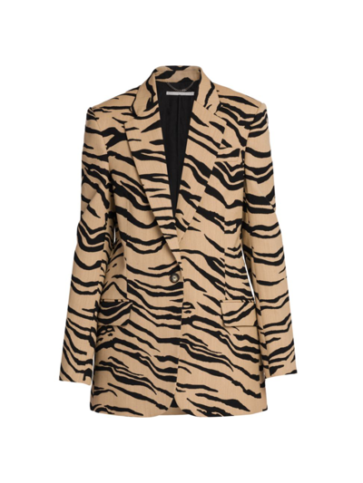 Stella Mccartney Tiger Stripe Single Breasted Wool & Cotton Blend Blazer In Brown